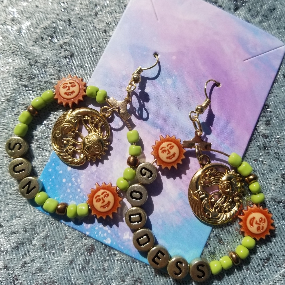 Sun goddess hoop earrings beaded